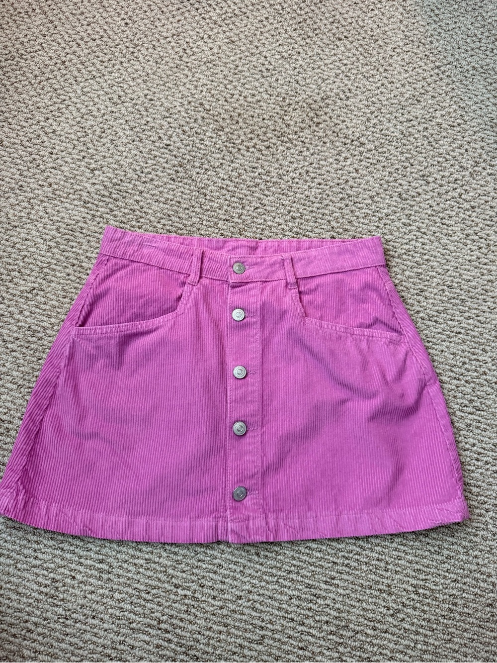 Free People Rose Pink Button-Front Corduroy Mini Skirt